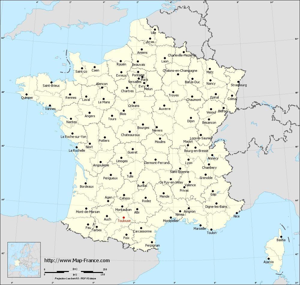 mapa de frança mostrant Tolosa