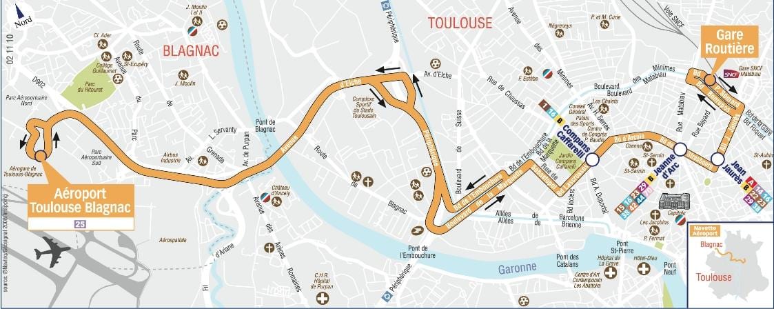 mapa de Tolosa de trasllat a l'aeroport ruta 